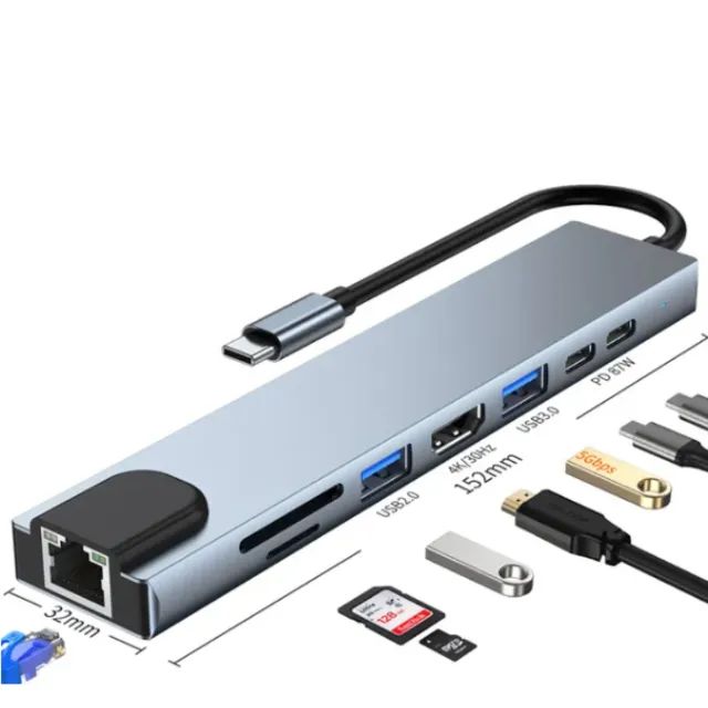 Adaptador Hub Usb Tipo C 8 em 1 Para Macbook Notebook Pc - Foto 2
