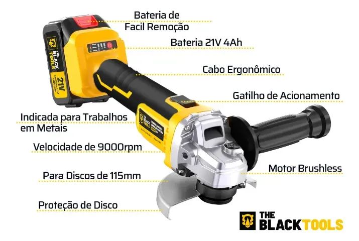  Esmerilhadeira Lixadeira Angular COM 2 BATERIAS 21v 4000mah 4.1/2 125mm  - Foto 2