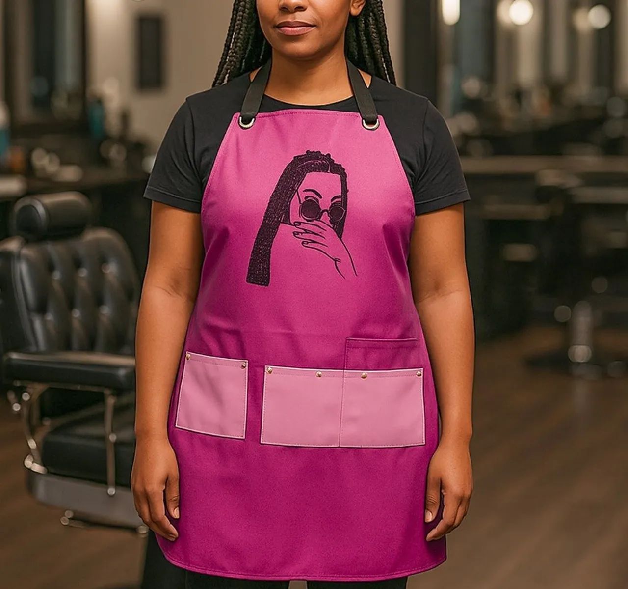 Avental pink profissional trancista