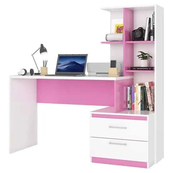 Escrivaninha com Gaveta e Nicho Rosa e Branco
