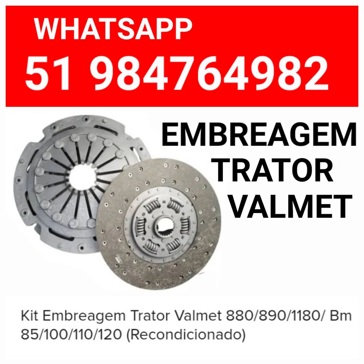 EMBREAGEM KIT PLATO E DISCO DO TRATOR VALMET 880 / 890 / 1180 / BM 85 / 100 / 110 / 120  
