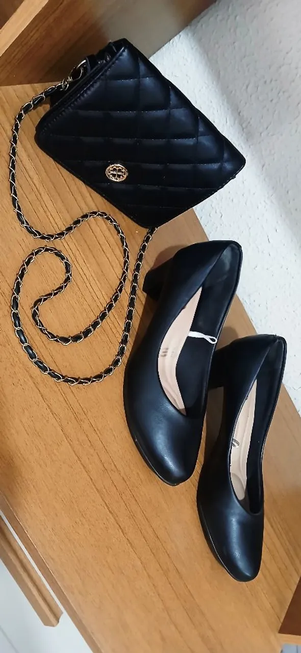 Kit Bolsa e Sapato Feminino Clássico - Preto