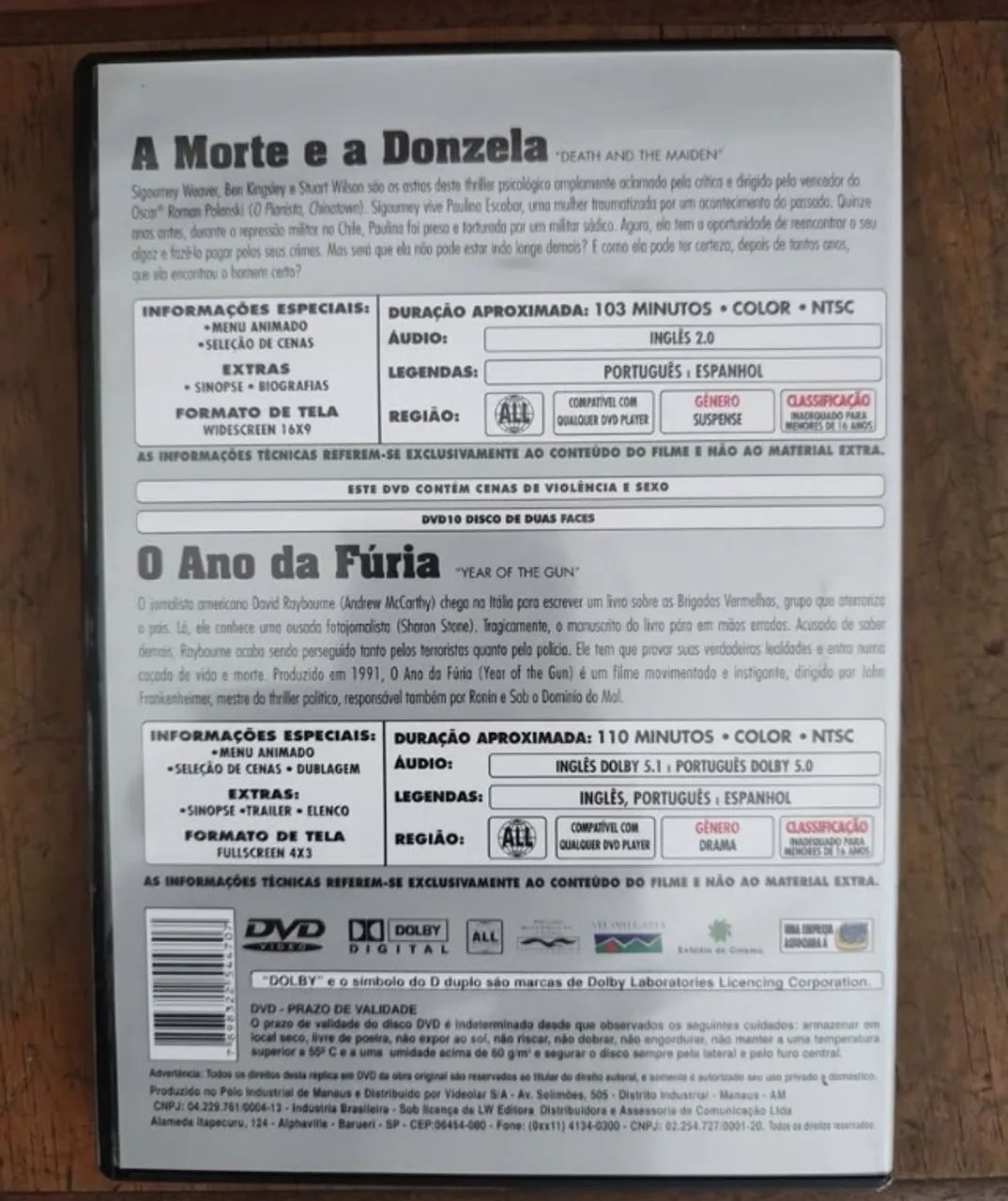 DVD 2 Filmes - A Morte e a Donzela e O Ano da Fúria - Foto 2