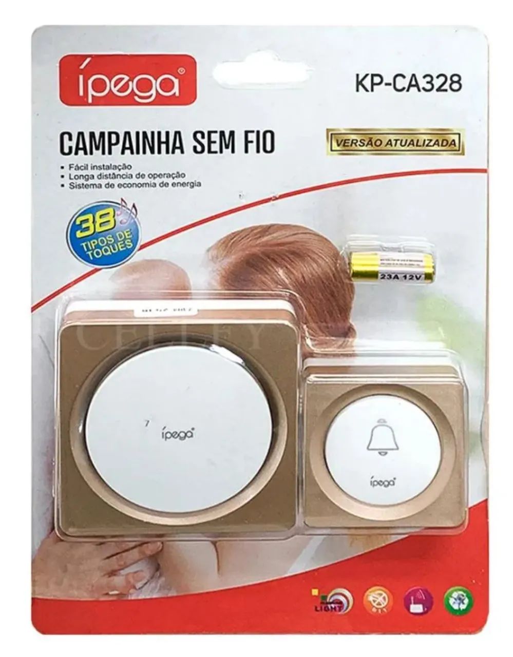 Campainha Residência De Tomada S/fio Longo Alcance 38 Toques Cor Dourado - Foto 2