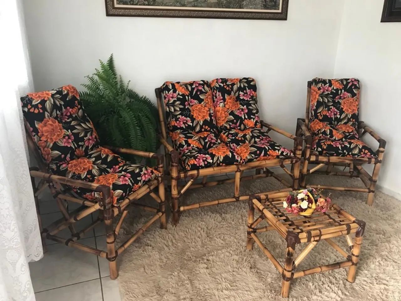 Sofás de bambu jogo completo cadeiras de bambu 1 linha  - Foto 5