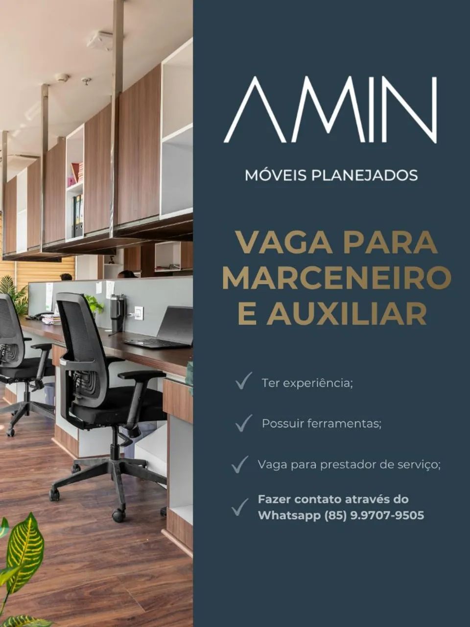 Vaga de marceneiro e auxiliar 