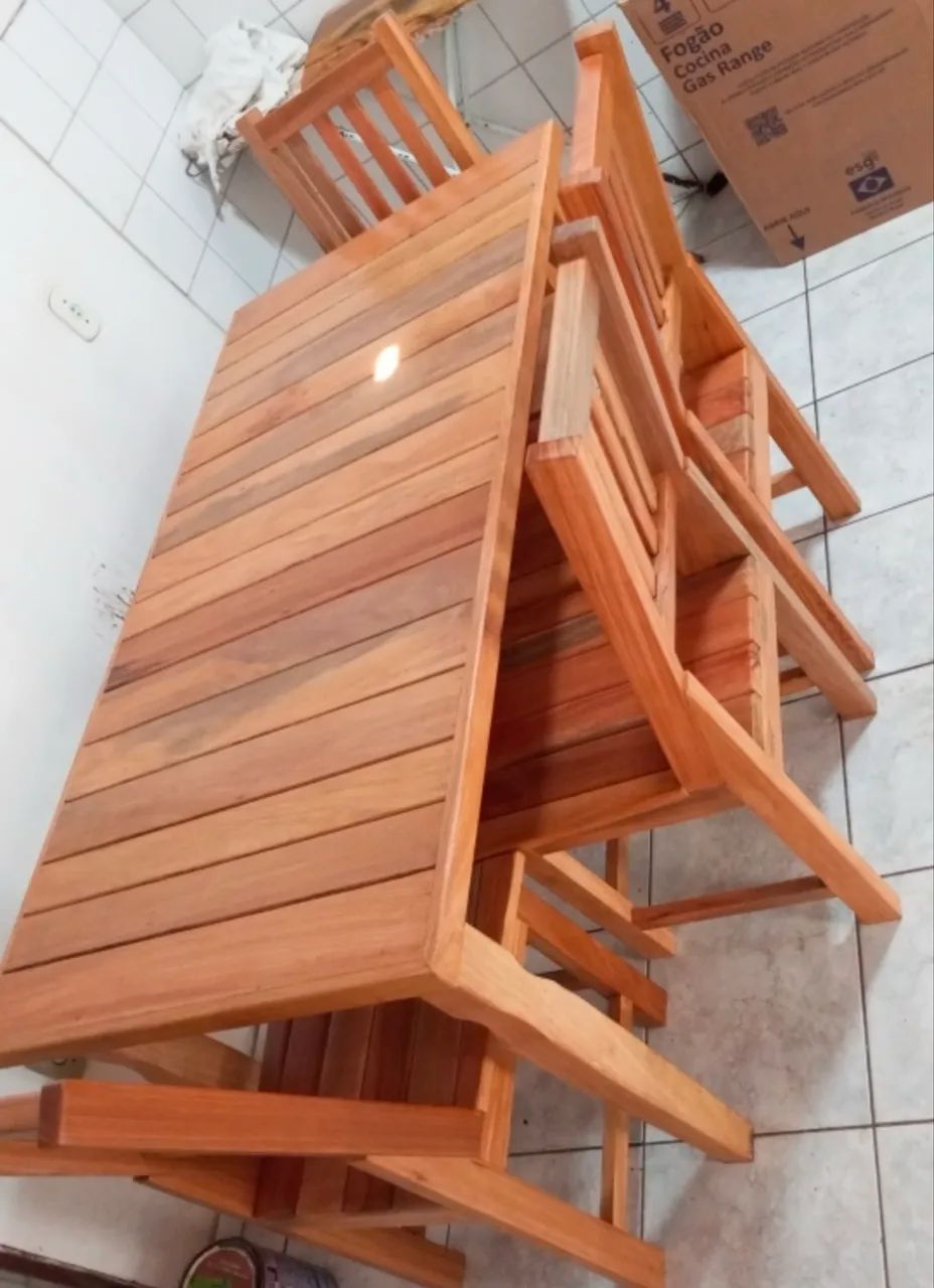 Mesa de madeira maciça rústica pura madeira  - Foto 4