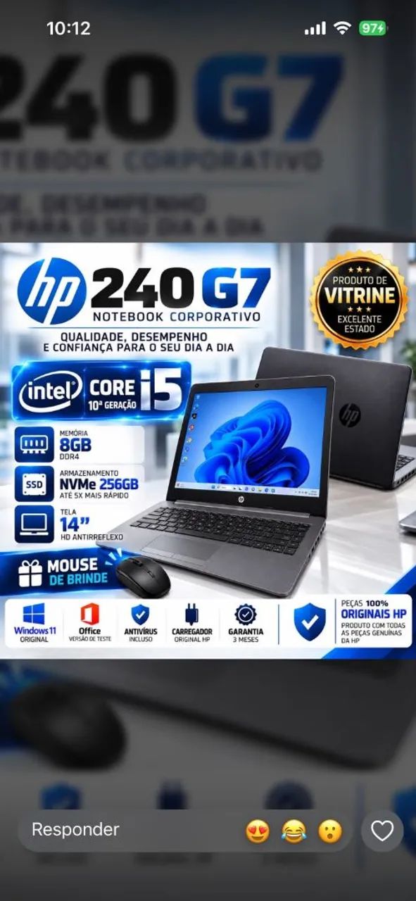 Notebook HP 240 G7 I5 10 GERAÇÃO 