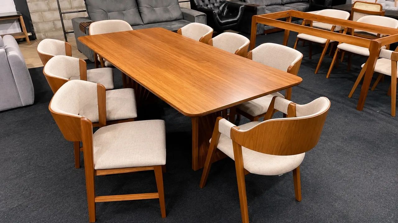 Mesa de Jantar Retangular 220x110 Com 8 Cadeiras  - Foto 2