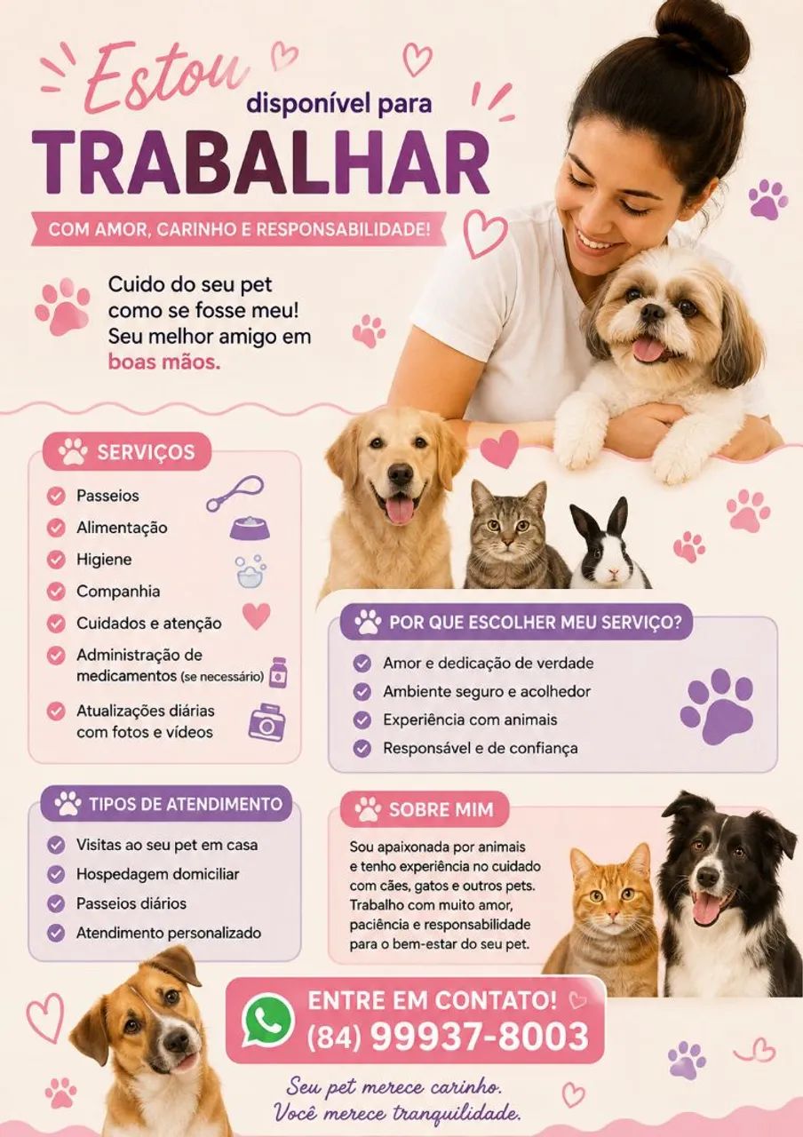 Estou disponível para trabalhar como baba