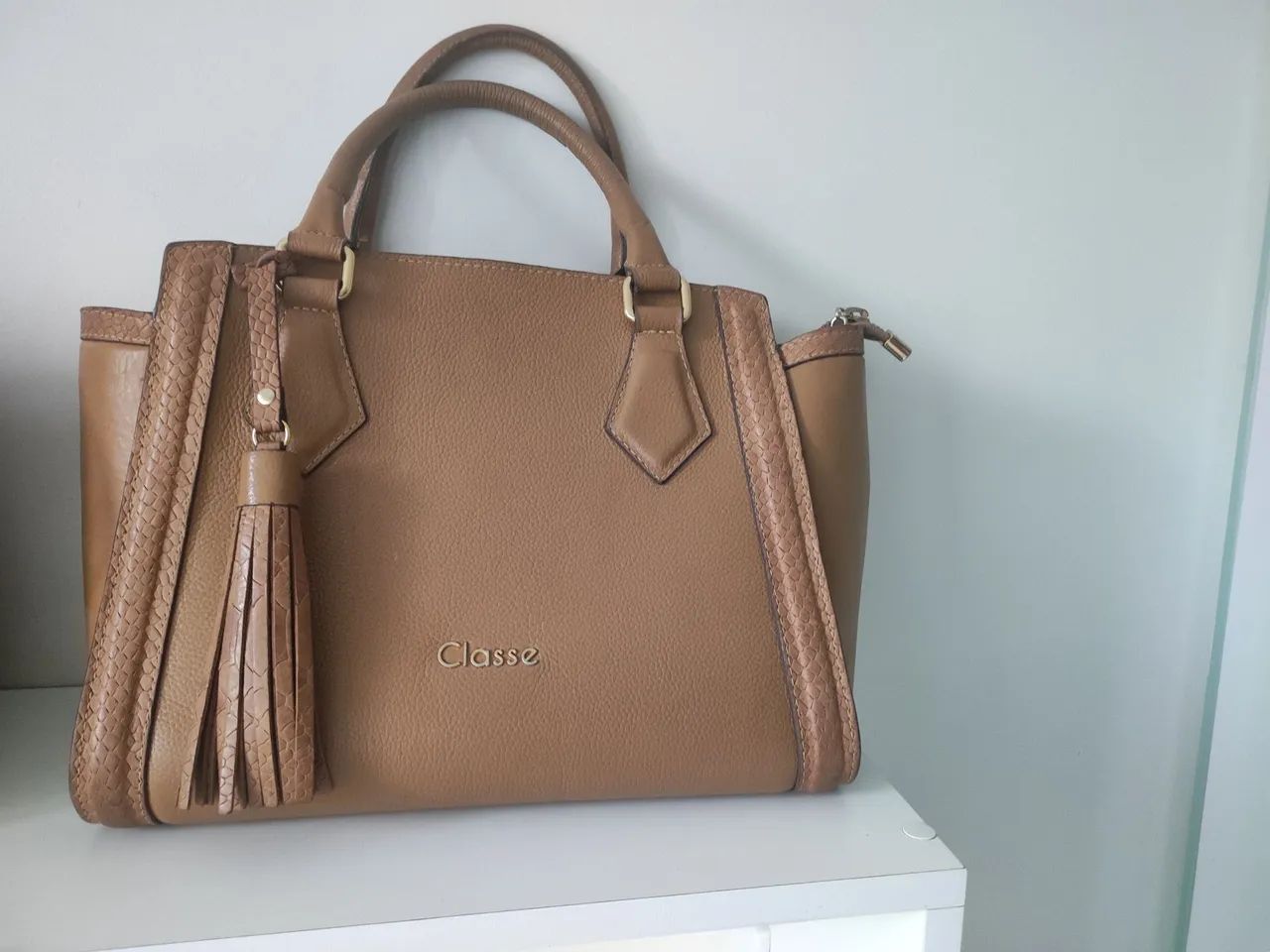 Bolsa De Couro Classe Couro Bege 