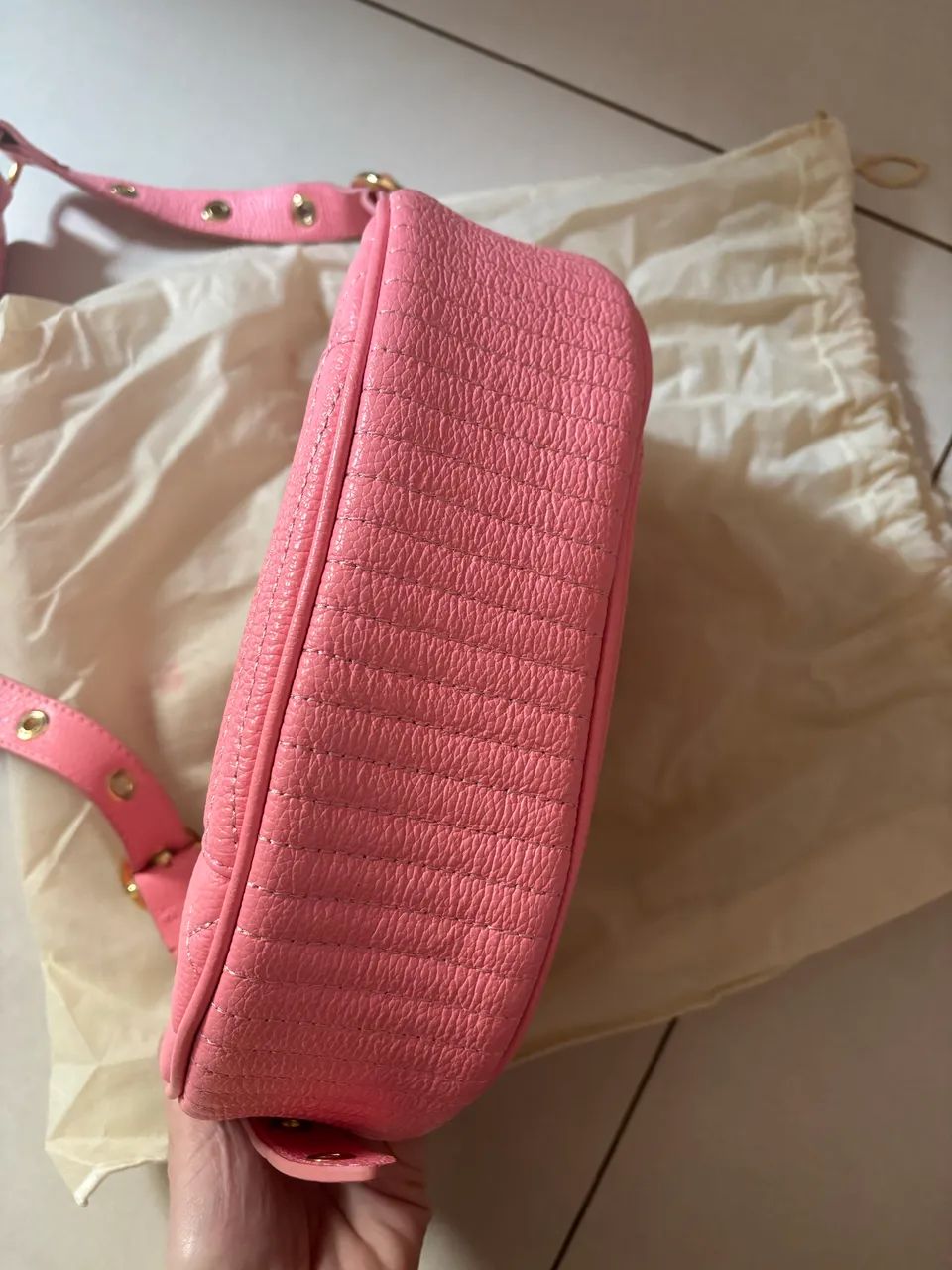 Bolsa baguete Luiza Barcelos couro rosa - Foto 3