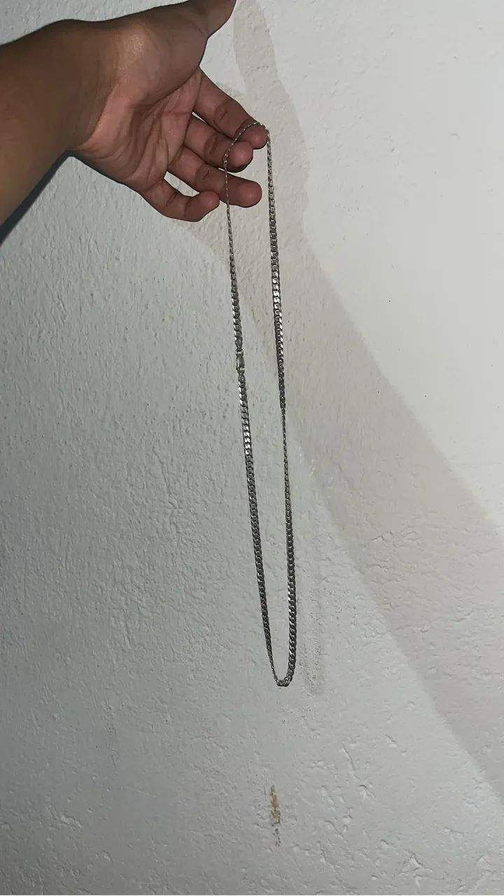 Cordão de prata 65cm largura 3 mm