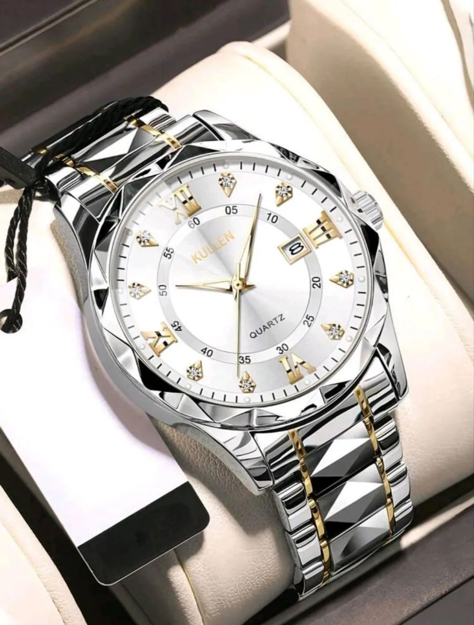 Relogio Masculino Aco Inoxidavel Prata E Dourado Quartz - Foto 2