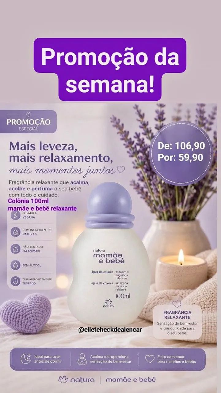 Colônia natura mamãe e bebê relaxante 
