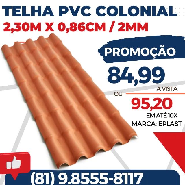 Telha PVC Colonial 2,30m x 0,86cm /2mm (Promoção)