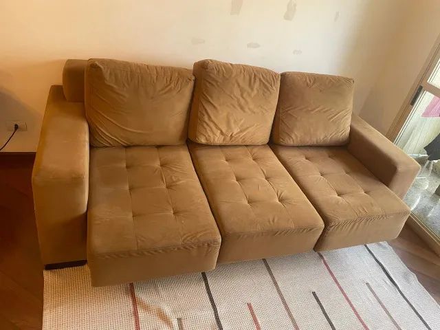 Sofá Retrátil 3 lugares suede caramelo * - Foto 5