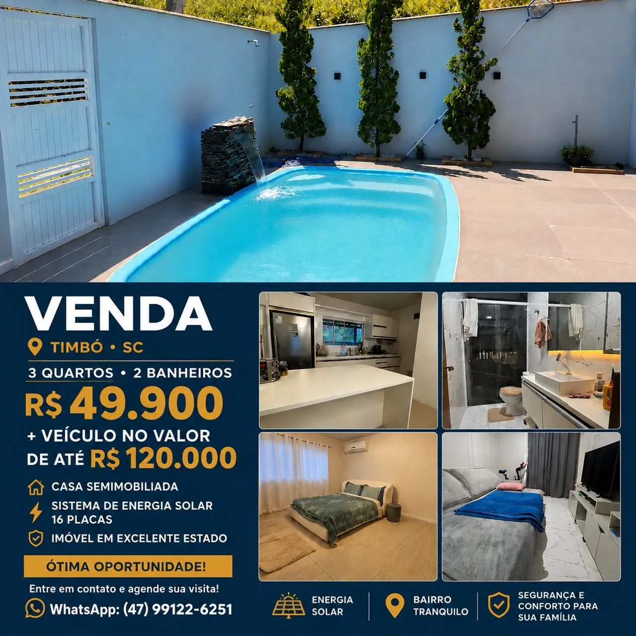 Casa com Piscina e Sistema solar 