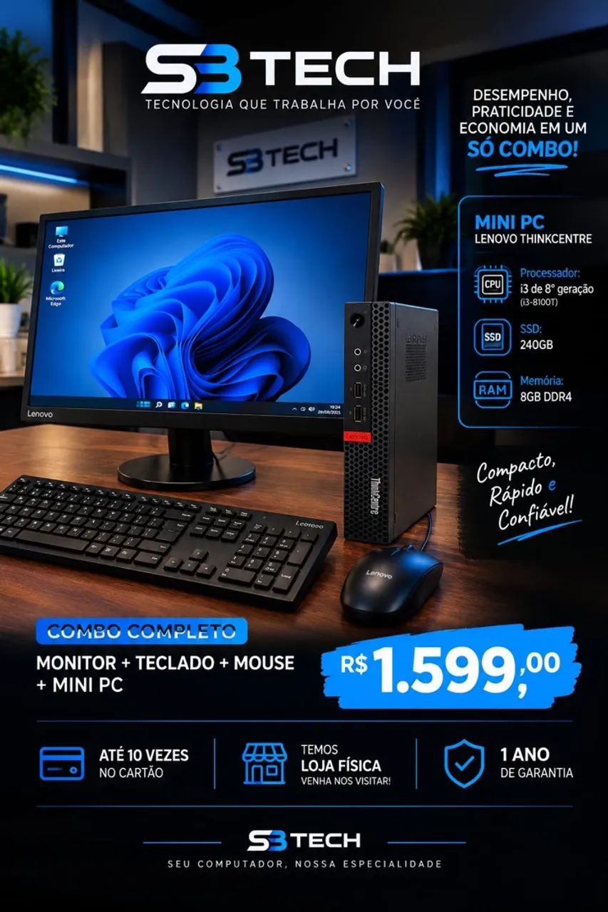 Computador completo  com mini pc Lenovo 