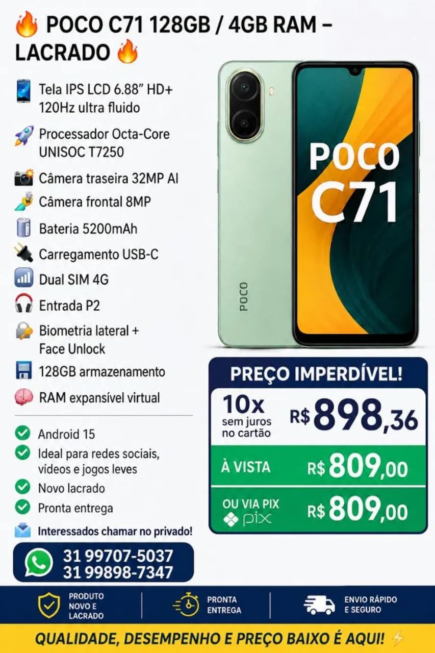 CELULAR XIAOMI POCO C71 lacrado - Celulares e Smartphones - São