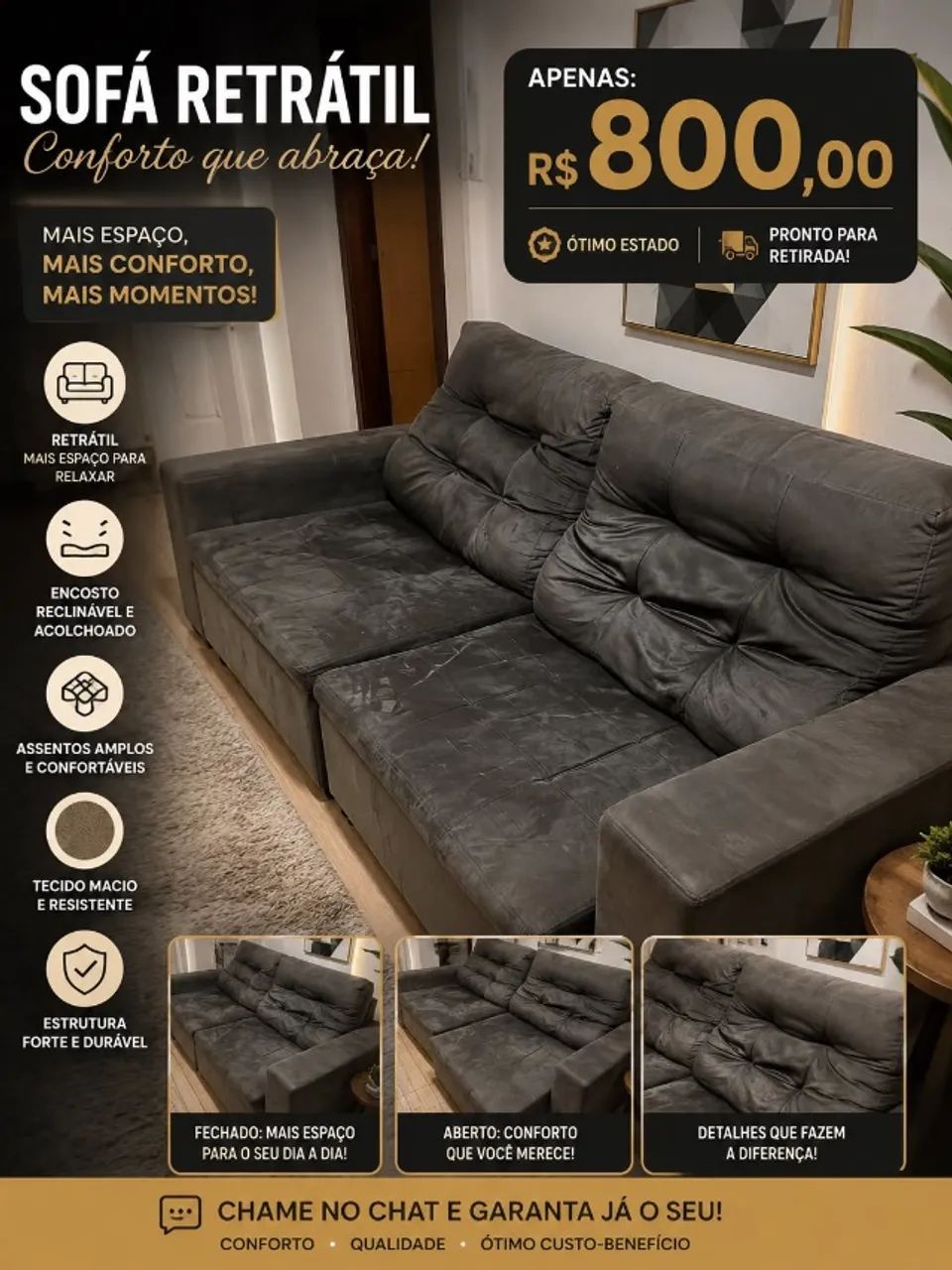 SOFA RETRATIL - SEMINOVO 