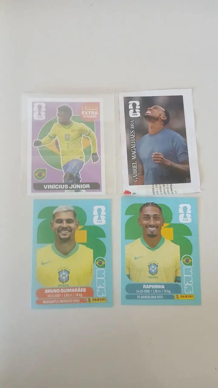 Figurinha da copa 2026 Extra Sticker Vinícius JR. + Raphinha + Bruno G. + Gabriel M da CC. - Foto 5
