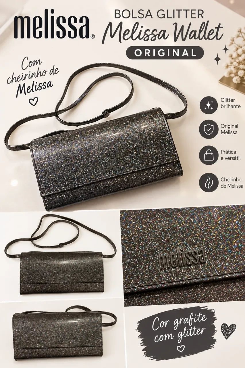 Melissa bolsa wallet grafite com glitter  - Foto 3