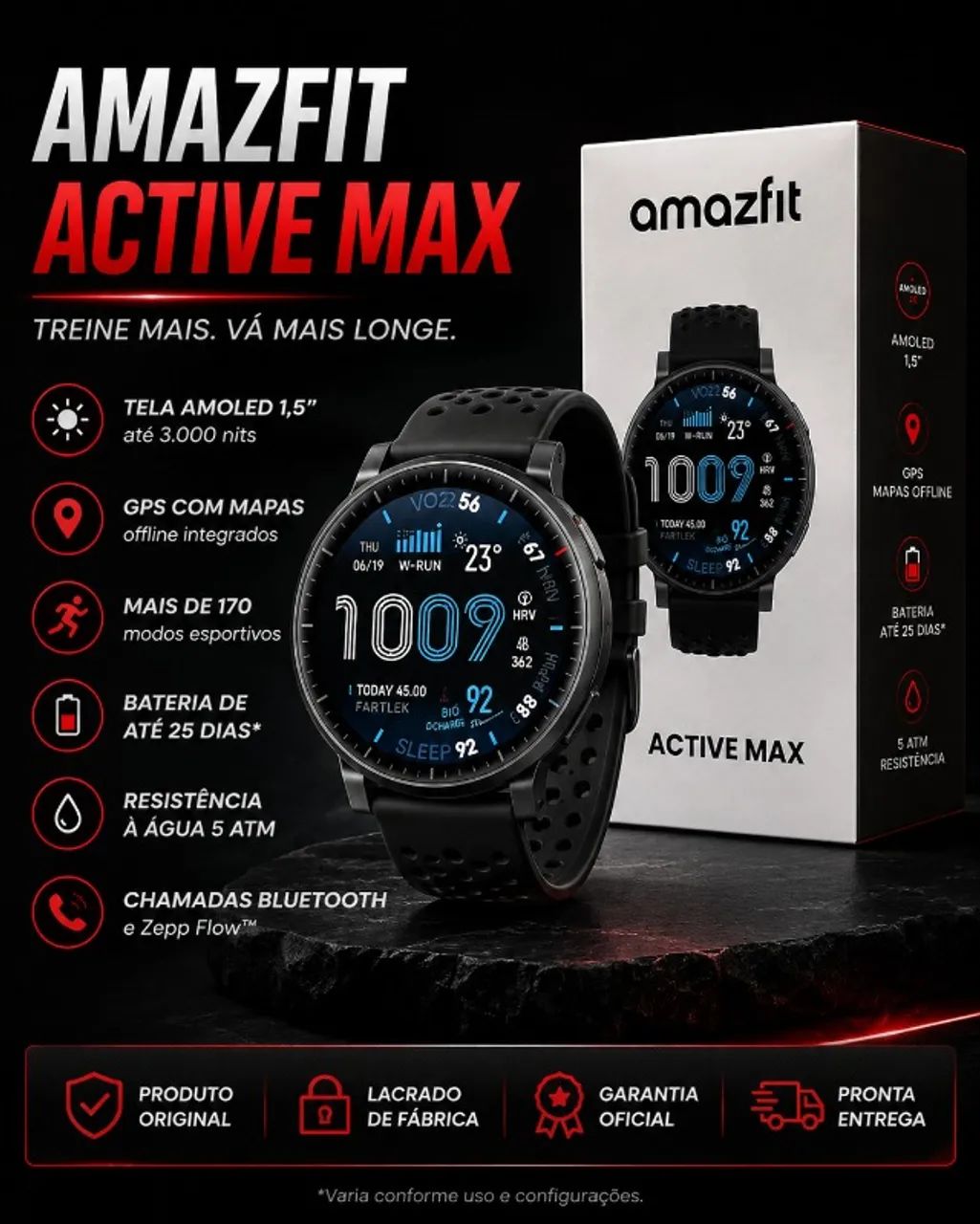 Smartwatch Amazfit Active Max Com Tela AMOLED 3000 Nits