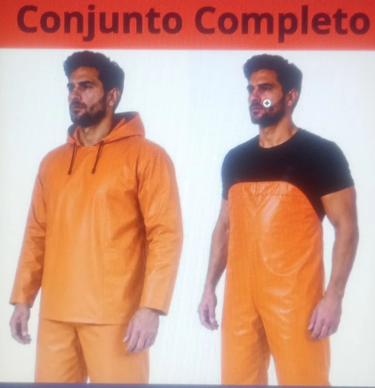 Conjunto Macacão Jardineira Capa Pesca Impermeável Laranja 