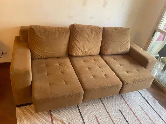 Sofá Retrátil 3 lugares suede caramelo * - Foto 2