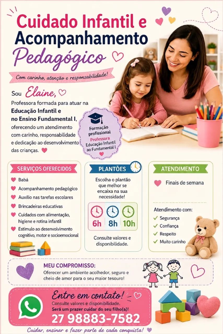 Serviços de babá e acompanhamento pedagógico
