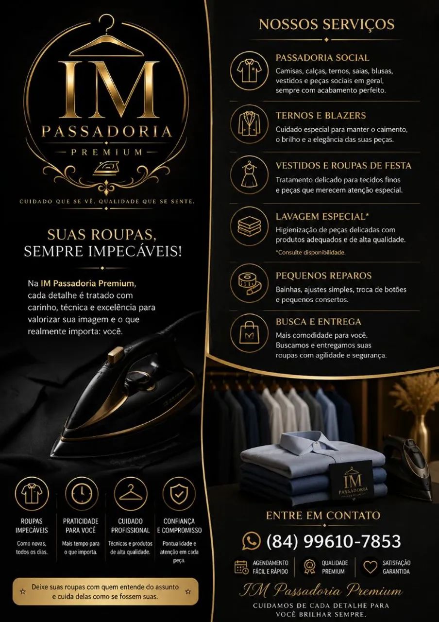 Passadoria Premium de roupas sociais 