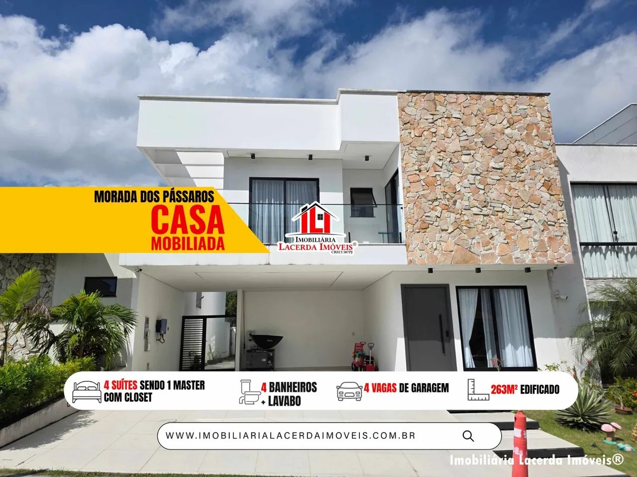 Morada dos Pássaros - Casa Duplex Mobiliada 4 Suítes Master com Closet, Hidro e Energia So