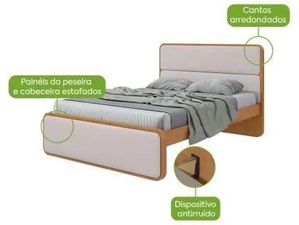 Cama de Casal Lopas Loop MDF/MDP Amêndoa Clean e Corano Bege - Foto 2