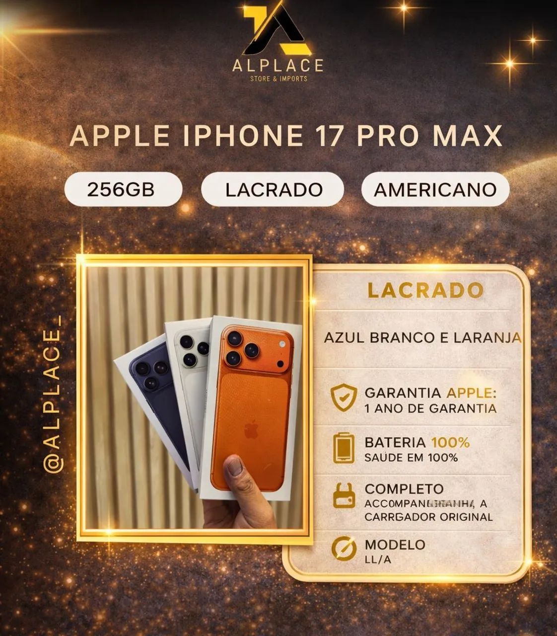 Apple iPhone 17 Pro Max 256GB - 1 ano de garantia