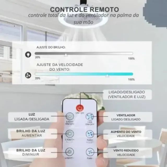 Luminária Ventilador Led Smart Light Com Controle 30w E27 Branco - Foto 2