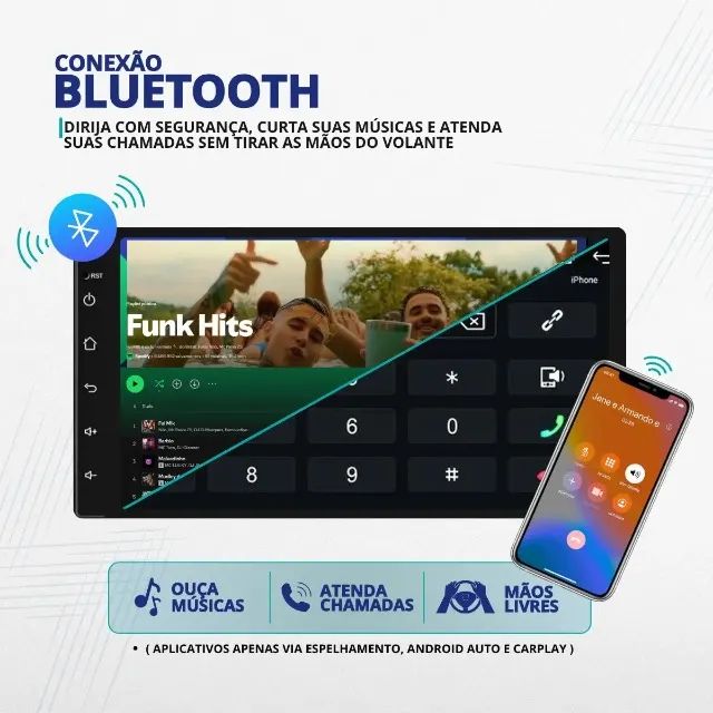  Central Multimídia Mp10 7" 2 DIN CarPlay Android Auto Bluetooth Novo na Caixa - Foto 4