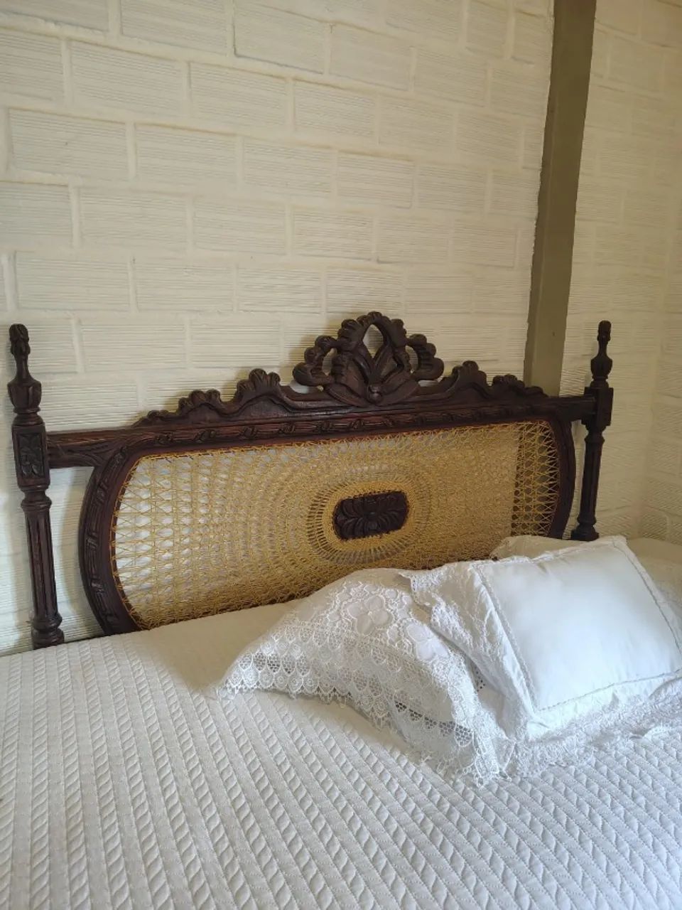 Cabeceira casal antiga em imbuia com palinha  - Foto 5