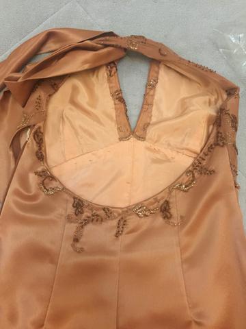 Vestido social longo rosa antigo de cetim e renda tam M - Foto 3