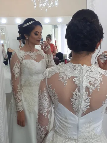 Vestido de Noiva Sereia Manga Longa Todo Bordado, Roupa de Casamento  Feminina Cinderela Noivas Usado 73046914