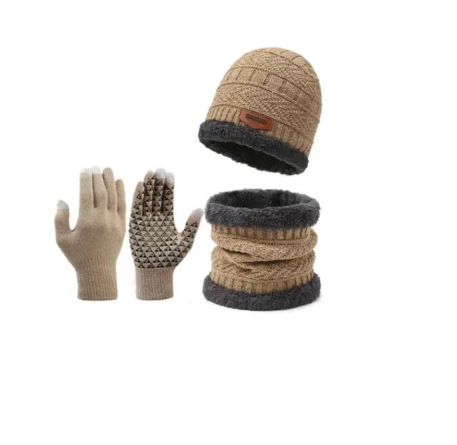 Kit 3 peças para o inverno unissex, chapéu de malha, cachecol, e luvas, ideal para o frio. - Foto 3