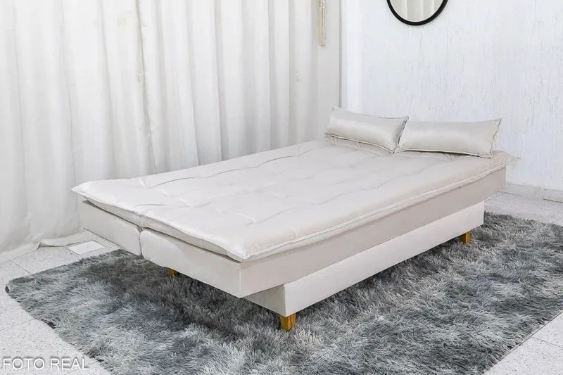 Sofá Cama Premium Larg. 1.80m Veludo Bege rf54 - Foto 2