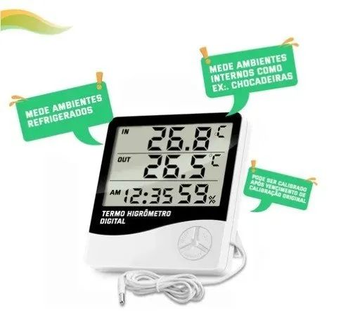 Termo Higrômetro Sensor Medidor Temperatura Digital Externo Interno - Foto 3