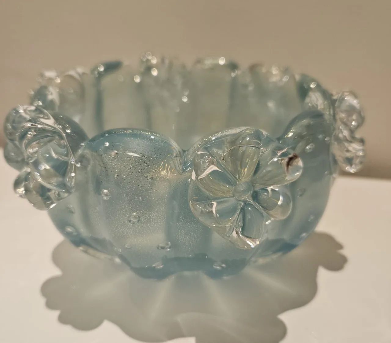Vaso de cristal Murano original <br>Tom de azul <br>Tamanho 16 cm