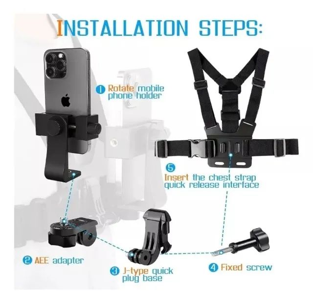 Suporte Correia de peito para telefone Celular com grampo ajustável - COD 1172 - Foto 5
