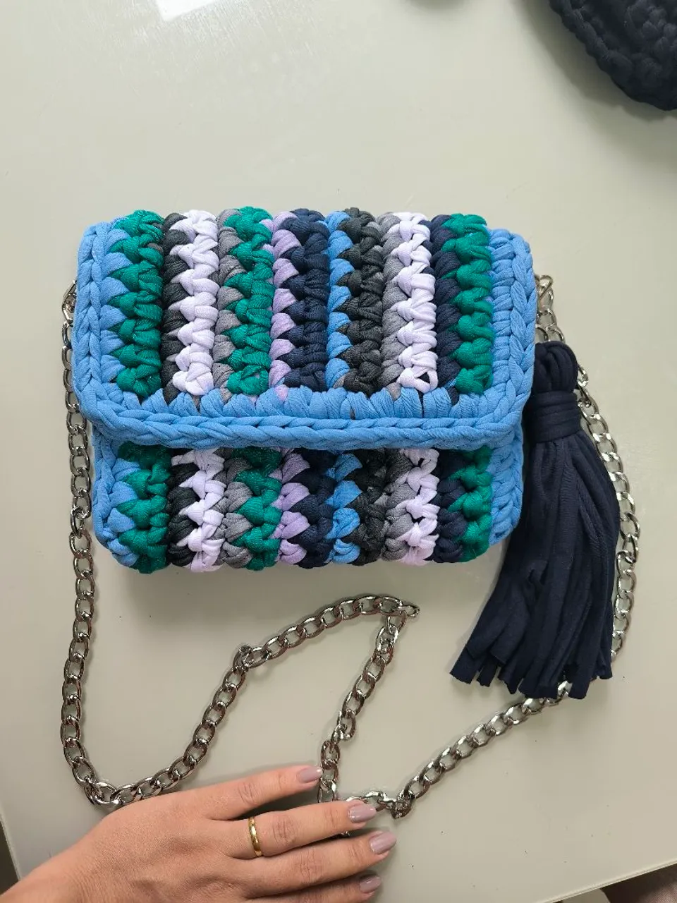 Bolsa de crochê tins azul, nova!!!!