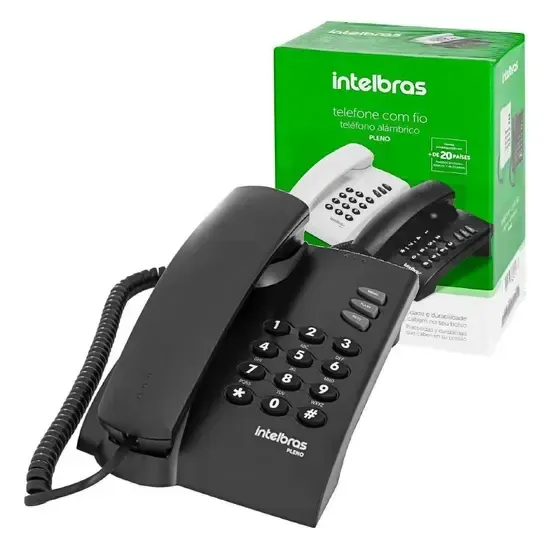 Telefone com Fio Intelbras Pleno Preto Resistente Prático com Flash Rediscar Mutagem Campa