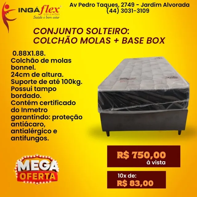CONJUNTO SOLTEIRO: COLCHÃO DE MOLAS + BASE BOX