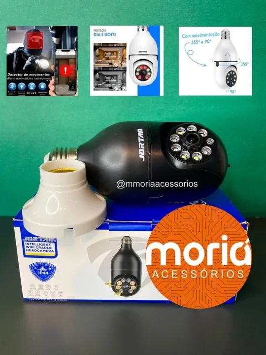 Camera Wifi Lampada 360gral  Segurança Visão Noturna Cor Preto  - Foto 5
