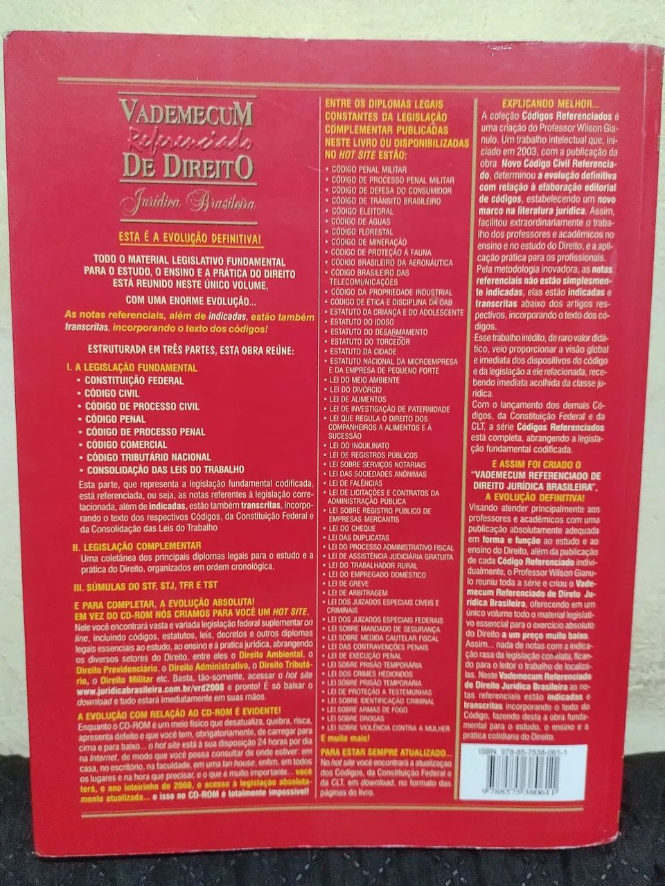 Livro Vademecum Referenciado de Direito Wilson Gianulo 2008 Usado - Foto 2